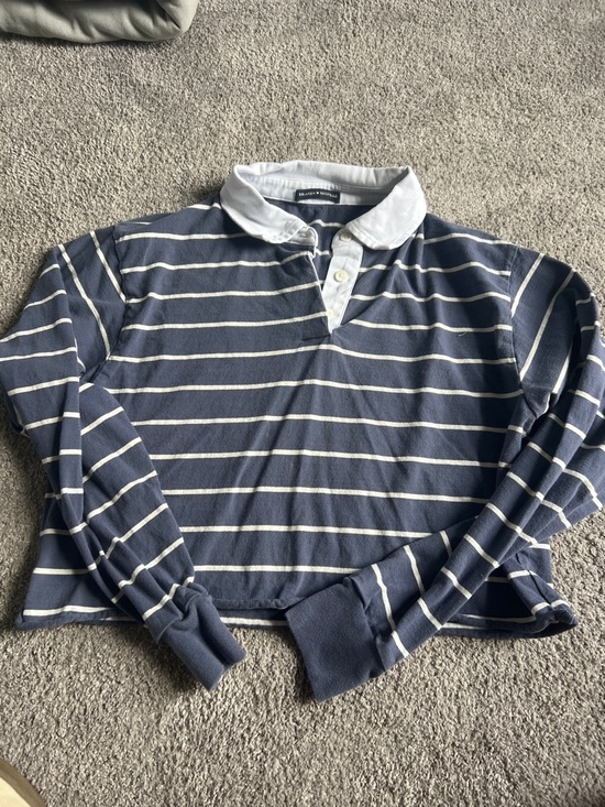 Brandy Melville Tops - Brandy Melville Navy and White Striped Rugby Polo Top
